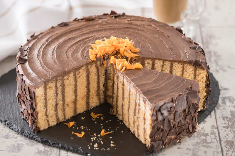 Delicately layered Chocolate and Orange Liqueur Gateaux, ready in time for Christmas.