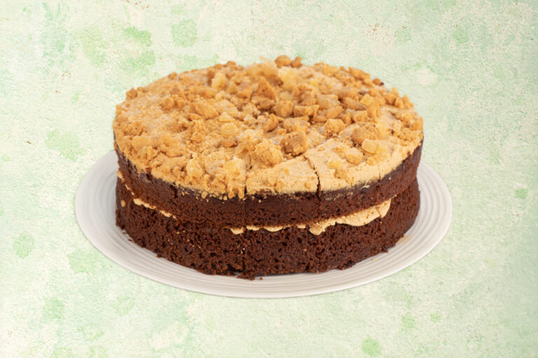 Vegan sticky toffee gingerbread cake with caramel topping.